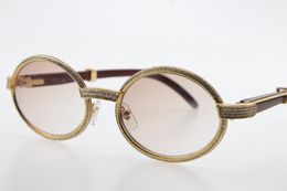 Gros bois petites grosses pierres lunettes de soleil rondes 7550178 Vintage unisexe lunettes de soleil lunettes d'or lentille marron haute qualité C décoration