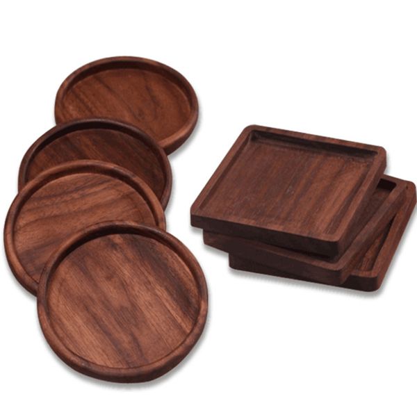 Sous-verres en bois, noyer noir, tapis de tasse, bol, café, thé, assiettes à dîner, cuisine, maison, outils de Bar, 8.8cm, vente en gros