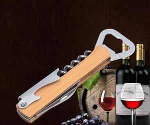 Venta al por mayor mango de madera abridor de vino profesional multifunción tornillo portátil sacacorchos-abrebotellas de vino SN4934