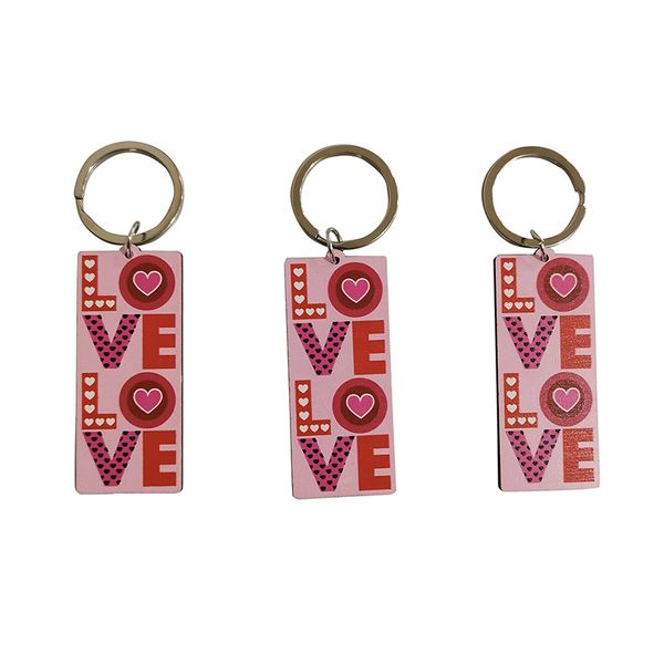 Porte-clés en bois Double face avec lettres roses, pendentif décoratif, cadeau de saint-valentin, amour, vente en gros