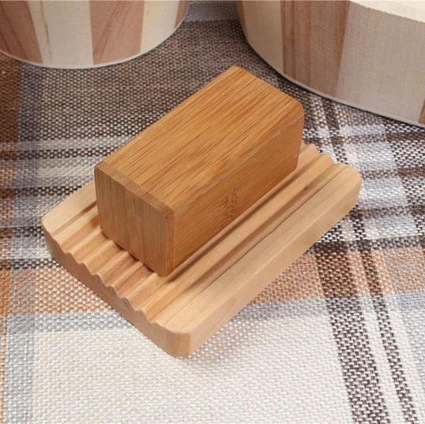 Venta al por mayor de madera de bambú natural jaboneras bandeja titular almacenamientos jabones estante placa cajas contenedor baño portátil jabonera cajas de almacenamiento