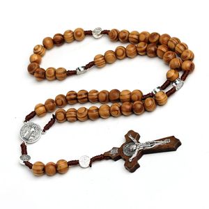Gros chapelet en bois perles collier pour femmes hommes catholique Saint Benoît de Nursie croix pendentif Rosarius bijoux amulette