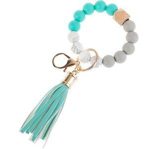 En gros En Bois Gland Perle Chaîne Bracelet Porte-clés De Qualité Alimentaire Silicone Perles Bracelets Femmes Fille Porte-clés Dragonne