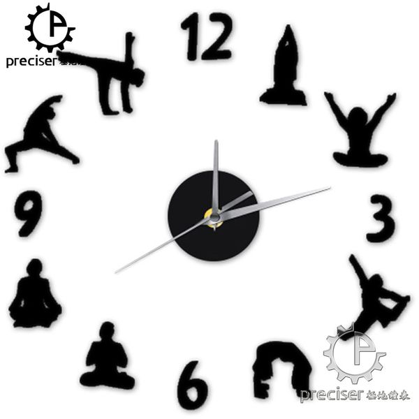 Venta al por mayor- Figura de yoga Números árabes DIY Reloj de pared Moderno Decign Decoración para el hogar Reloj de pared 3D Cuarzo Silencioso Cloc Etiqueta de la pared decorativa