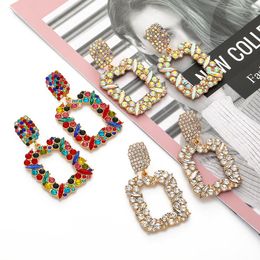 ZA – boucles d'oreilles longues en métal ajouré, suspendues avec cristaux colorés, pendantes, accessoires de bijoux fins pour femmes, vente en gros
