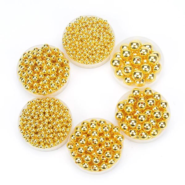 Al por mayor 3 4 6 8 10 mm Gold Silver Tone Metal Beads Ball Ball Beads para joyas que hacen accesorios de collar de pulsera de bricolaje