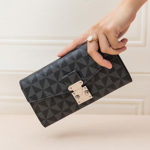 Groothandel lederen portefeuilles Europese populaire bedrukking lange portemonnee eenvoudig opvouwbaar mode geruite clutch bag straattrend contrasterende kleur lederen portemonnee 2311