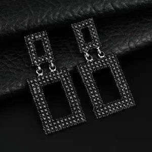 Wholesaleout Rectangle boucles d'oreilles pendantes pour femmes designer de luxe bling diamant boucles d'oreilles pendantes mariage de fiançailles bijoux cadeau d'amour