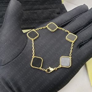 Grossistes Fashion High Quality Classic 4/4 Leaf Clover Bracelet 18K Gold Onyx Shell Mother of Pearl Women Girls Wedding Mother's Mother's Wijoul Women Women Cadeaux