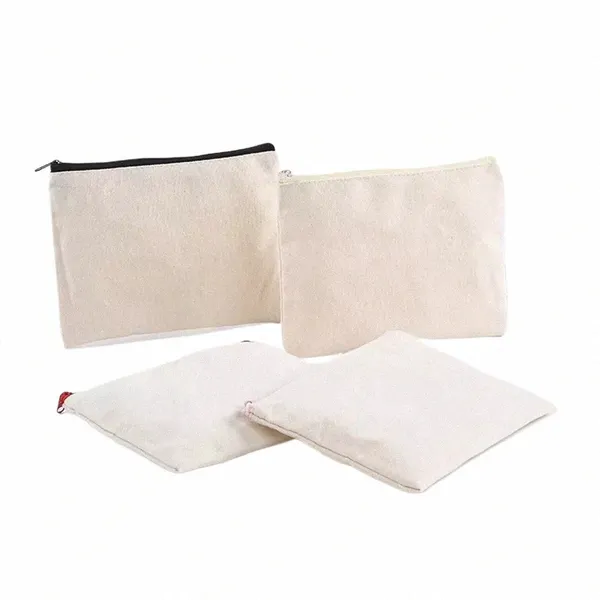 En gros 100 pcs/lot Logo personnalisé sac en toile cosmétique tissu de coton réutilisable avec fermeture à glissière pochette de maquillage de voyage de toilette promotionnelle 63D5 #