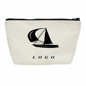 Groothandel 100 stks/partij Gerecycled Cott Make-up Tas Canvas Cosmetische Tas Pouch Aangepast Logo met Zwarte Rits als Giveaways voor Winkel q5NT #