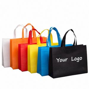 En gros 500 pcs/lot Logo personnalisé N sacs de magasin en tissu tissé sac fourre-tout réutilisable avec poignée pour l'emballage/cadeau/stockage K1Ff #