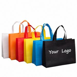 Grossales 500pcs / lot Logo personnalisé N Sacs de magasin de tissus tissés Sac réutilisables avec poignée pour emballage / cadeau / stockage 10ee #