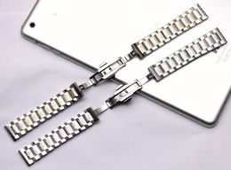 La vente en gros personnalise les bracelets de montre en acier inoxydable Q7 Classic Men's Double Button Butterfly Buckle Steel Universal Strap montres