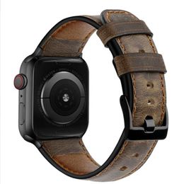 Pulseiras de relógio de couro genuíno vintage personalizadas para negócios casuais universais iwatch4 pulseira de couro de camada superior para relógio Apple 38/40 mm 42/44 mm