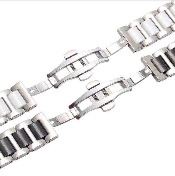 En gros Drop Ship 6019 bracelets de montre en céramique universels tous assortis hommes en métal massif en acier inoxydable boucles papillon bracelets de montre