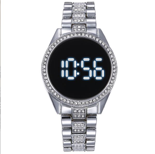 En gros Drop Ship Bande d'acier sertie de diamants LED dames montre décontracté mode d'affaires tendance des femmes affichage numérique montre-bracelet électronique ronde