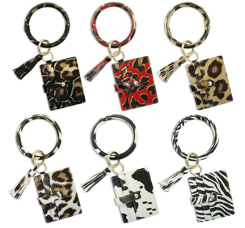 Wholesales Drop ship K68199JM money clips with Bracelet Keychain Leopard Print stripe PU Leather small Coin Purse mini Card Holder