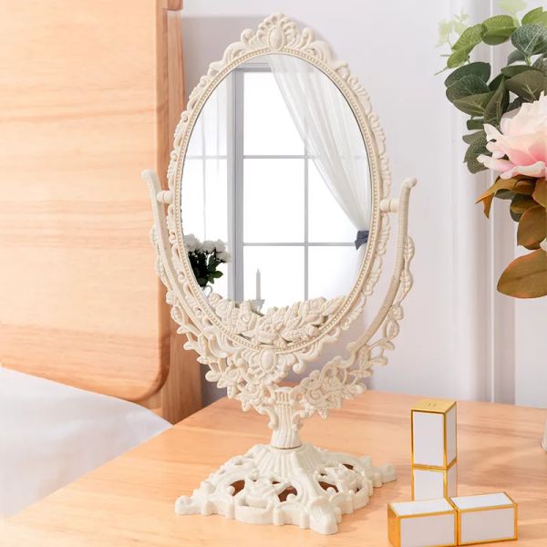 En gros Européen Rétro Double Face Miroir De Bureau Ménage Vintage Vertical Maquillage Miroir Rétro Palais Style Bureau Rotatif Maquillage Miroir