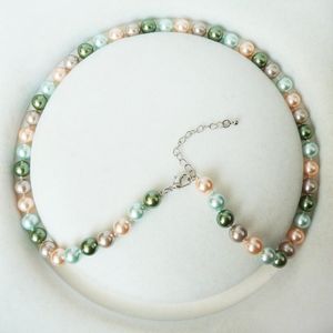 Venta al por mayor, collar de perlas de concha de mar multicolor anudado a mano de 8mm, joyería de moda de 45cm, 4 piezas por lote
