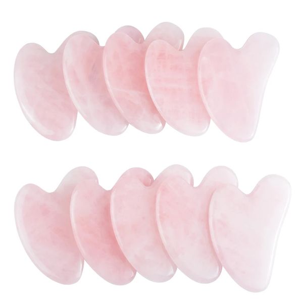 Venta al por mayor Herramienta Guasha de cuarzo rosa en forma de corazón para masaje de piel facial y corporal Piedra de cristal natural Herramientas faciales Gua Sha Reducir la hinchazón Productos de belleza