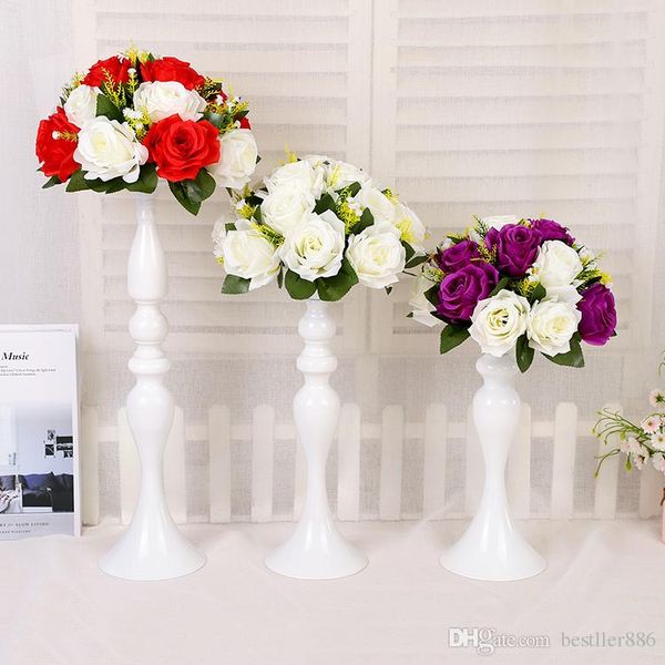 En gros hauteur 32/38/50 cm bougeoir de mariage romantique debout chandelier de mariage supports de fleurs de mariage candélabre blanc ALFF