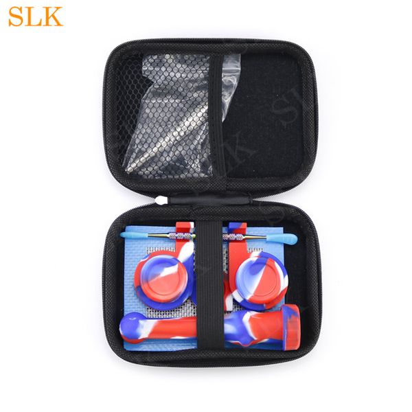 Vente en gros 6in1 Smoking Set Gift Bag Silicone dab paille Dabber Rig Tool et Wax Container verre tuyau de brûleur à mazout avec accessoires pour fumeurs