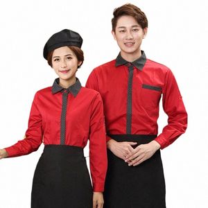 Vêtements de travail en gros 2024 Hotpot Restaurant Serveur Uniforme + Avril Set Manches Ajustées Rouge Rayé Travail Porter DIY Logo Uniformes I6xZ #