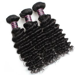 Ishow Groothandelsprijs 8A Braziliaanse Diepe Wave Maagd WEKS-extensies Peruaanse haarbundels 3 stks / partij voor vrouwen alle leeftijd natuurlijke zwart 8-28 inch