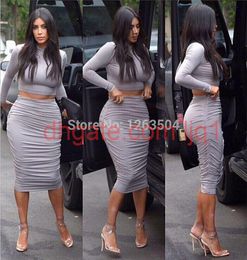 Wholeseese Kim Kardashian Grey Two Piece Crayer Robe Crop Top Robe Set Bodycon Robe de célébrité Robes TCD0546512536