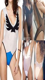 Womensy Womens en dentelle Hollow Out One Piece Maignement Backless Monokini Black Blanc Blue Birds imprimés Bathingsuit SML2728137