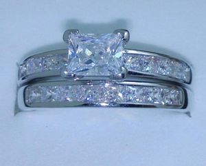 WholeSize 5678910 Sieraden 10kt witgoud gevuld Topaz Princess cut gesimuleerde Diamond Wedding Ring set cadeau met doos2240721