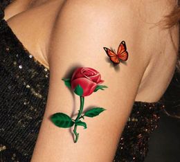 Wholetatoo 3d Rose Tattoo 2015 Flower Falle Butterfly Fantasy Fantasy Tattoos étanche Autocollants Femmes 3D Tatoo1275933