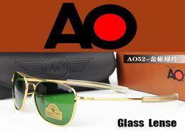 Wholewith emballage d'origine boîte cas 2015 armée AO marque lunettes de soleil lentilles en verre optique américain cadre en alliage lunettes de soleil 4953454