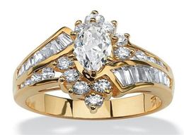 WholeWomen 18K vergulde diamant onregelmatige diamant oogvormige ladder zirkoon ring trouwring set voor vrouwen ringen sieraden F598811324839