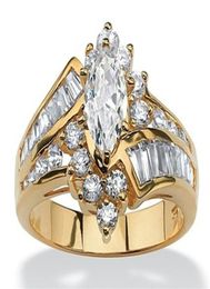WholeWomen 18K vergulde diamant onregelmatige diamant oogvormige ladder zirkoon ring trouwring set voor vrouwen ringen sieraden F598811374862