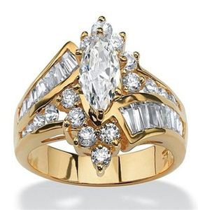 WholeWomen 18K plaqué or diamant irrégulier diamant oeil en forme d'échelle zircon anneau de mariage ensemble pour femmes anneaux bijoux F598819447413