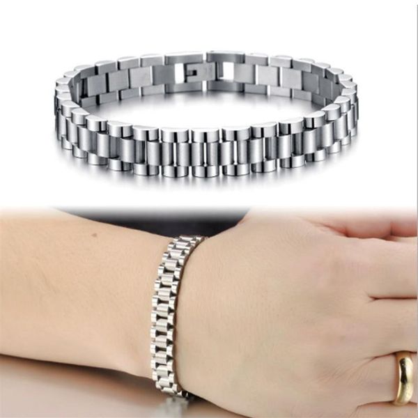 Whos-hommes Cool 10mm 21CM argent 316L bracelet de montre en acier inoxydable Bracelets longueur réglable hommes bracelet bijoux cadeaux 183W