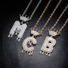 Whosale Iced Out A-Z Pas de nom personnalisé Couronne Lettre Pendentif Collier Chaîne Or Argent Couleur Cubique Zircon Bijoux