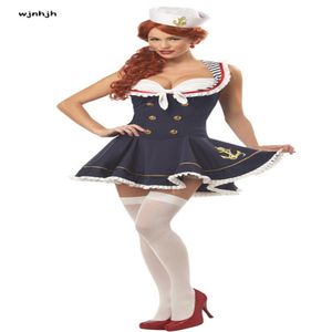 Whwh Femmes Halloween Sexy Nautical Nautical Navy Sailor Pin Up Stripe Cosplay Costume Mini Dress Fancy Dishot With Hat Taille M XL243B