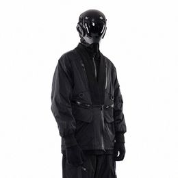 Whyworks 22AW Techwear Robe Soft Shell Trench-Coat Veste Darkwear Kimo Fonctionnel Imperméable Extérieur Multi-Poches Vêtements de Travail 65Eq #