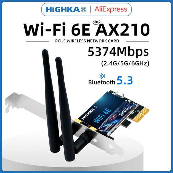 Wi Fi Finders 6E Intel AX210 PCIe Tarjeta Wifi 2 4G 5G 6GHz 5374Mbps PCI Express Tarjetas de red inalámbricas Bluetooth 5 3 Adaptador WiFi para PC 231019