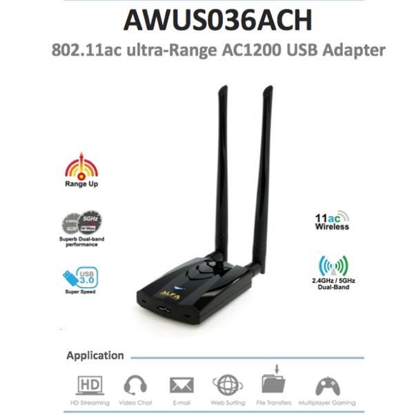 Los buscadores Wi-Fi ALFA AWUS036ACH utilizan una tarjeta de red inalámbrica de alta potencia con chipset RTL8812AU adecuada para BT5 Kali Linux MAC 230718