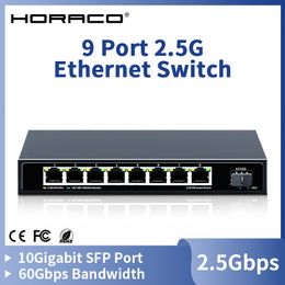 Buscadores Wi-Fi HORACO 8 puertos 2 5G Ethernet Switch 2 5GBASE T Network Switcher 10Gigabit Uplink Plug and Play Hub Internet Splitter Fanless 230515