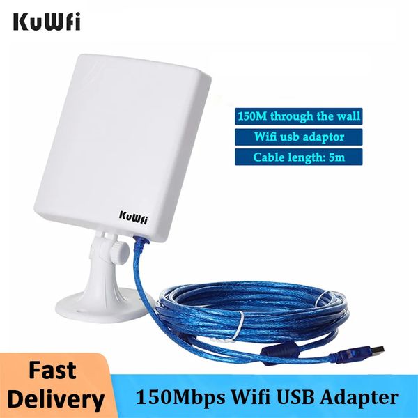 Wi Fi Finders KuWfi 150Mbps Wifi Adaptador USB para PC Receptor exterior Alta ganancia 14dBi Antena 5m Cable Tarjeta de red Alimentación a prueba de agua 231019