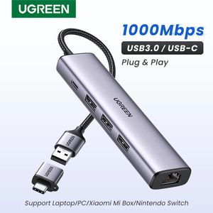 Buscadores de Wi Fi UGREEN USB Ethernet 3 0 2 0 a RJ45 HUB para caja de computadora 3 S Set top Adaptador Tarjeta de red Lan 231019