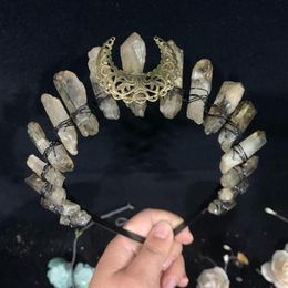 Wicca Crystal Crown Tocado pasadores Piedra natural Gris Accesorios para el cabello Diadema hecha a mano Diosa Novias Fiesta Regalo Clips304N