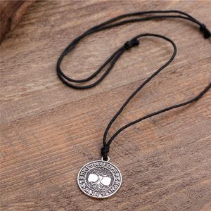 Wicca Round Men Noorse Viking Runes Tree of Life SEAL Hangers Wax Cord Link Chain S ketting sieraden geschenken