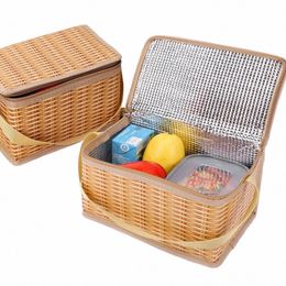 rieten rattan lunchzakken buiten draagbare geïsoleerde doos voedsel ctainer thermische koeler zakje voor picknick cam grote opbergzak g2tx#