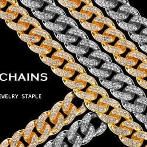 Large chaîne cubaine de 12 mm Collier de diamants Bracelet Bijoux Hip Hop pour hommes et femmes